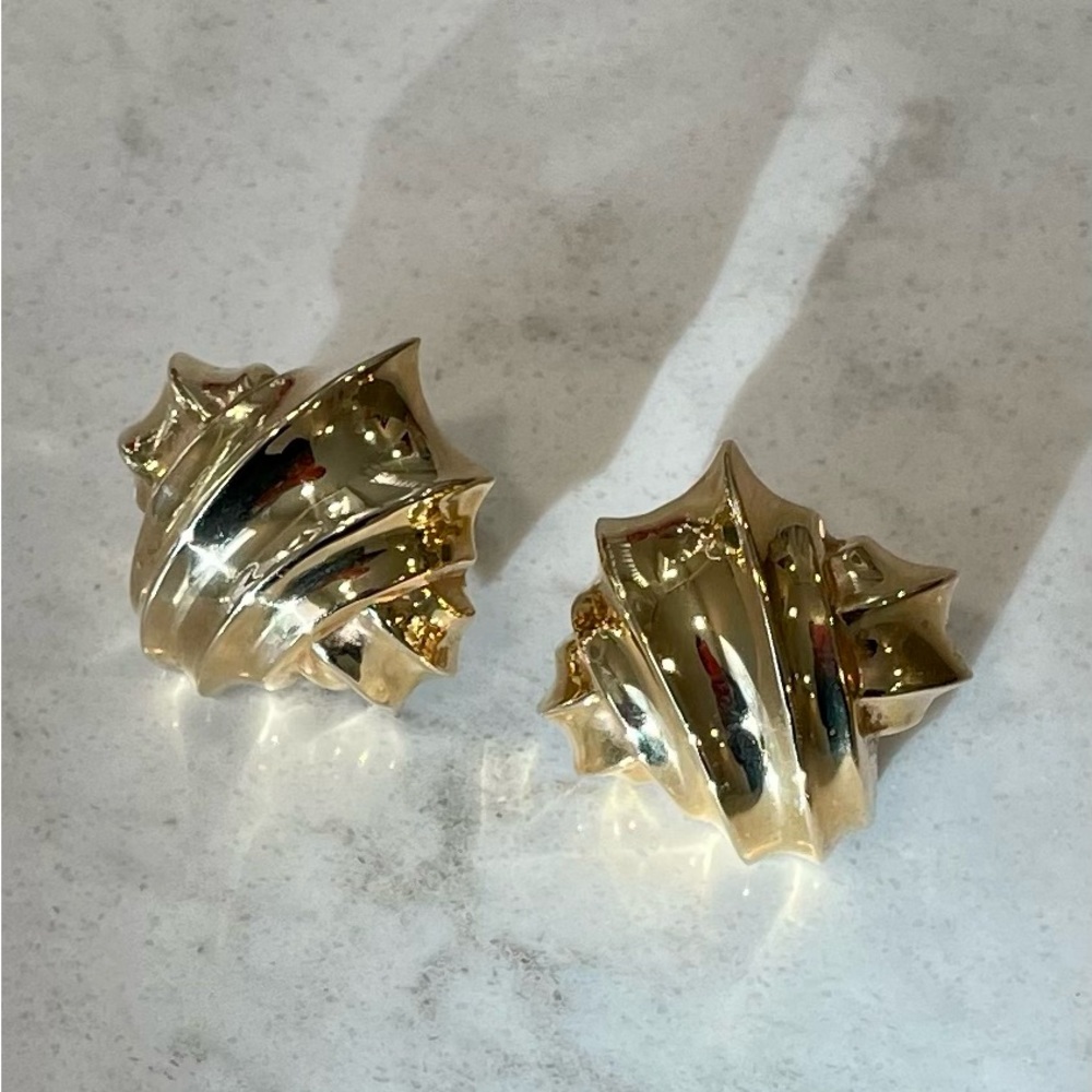 14K Gold Designer Button Style Italian Earrings